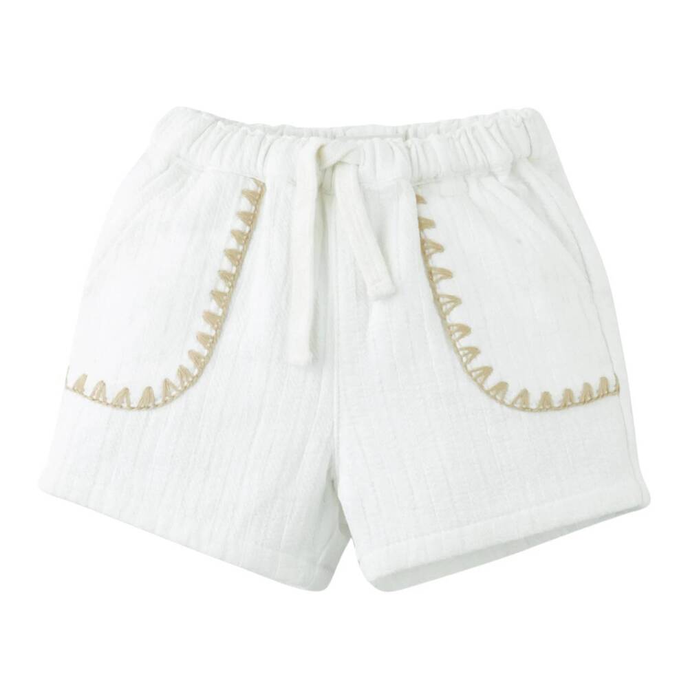 NEW GINGERSNAPS baby's marlow drawstring shorts with contrast stitching in white